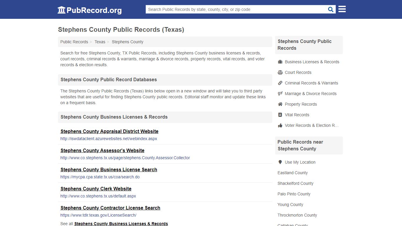 Free Stephens County Public Records (Texas Public Records) - PubRecord.org